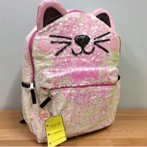New Kitty Cat Sequin Pink Adjustable Backpack